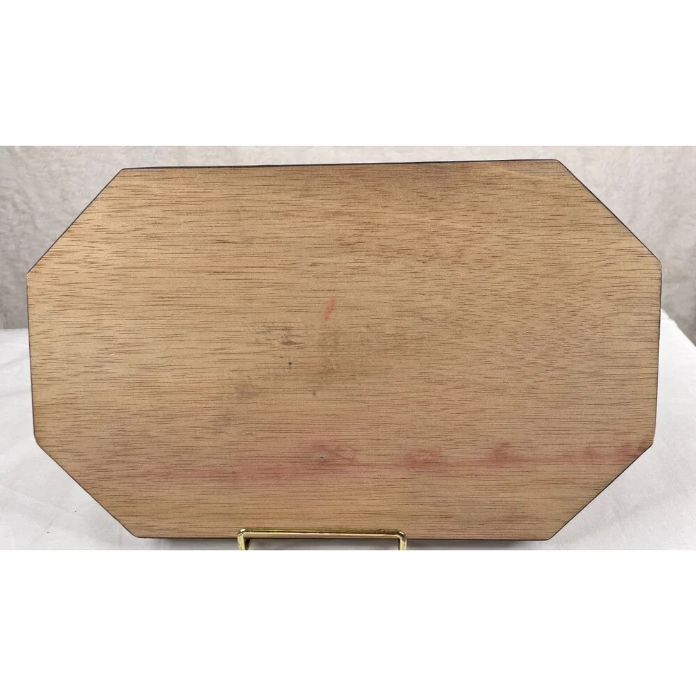 Vintage Spanish Taracea Marquetry Wooden Tray Octagonal Geometric Inlay Platter